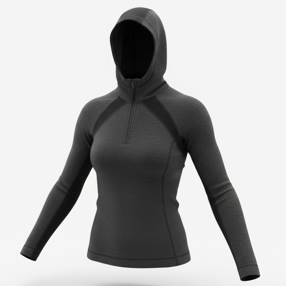 Smartwool Womens M Merino 250 Wool Base Layer Quarter Zip Hoodie Charcoal Gray